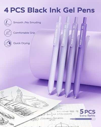 Four Candies Aesthetic Purple School Supplies Kit with Case for Girls | Back to School Stationery Set with Pens, Highlighters, Mechanical Pencils, Sticky Notes for Students, College, Journaling
