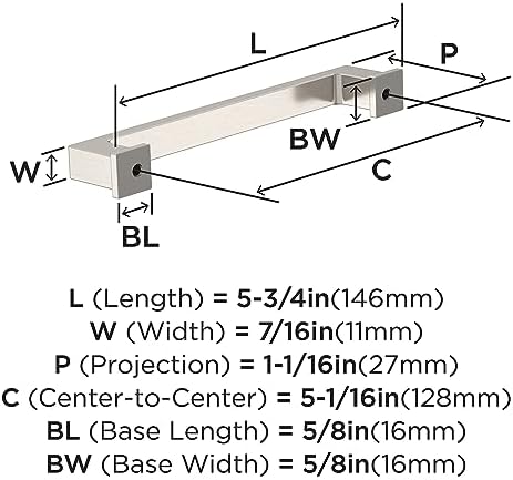 Amerock 10BX37032G10 | Satin Nickel Cabinet Pull | 5-1/16 inch (128mm) Center-to-Center | 30 Pack | Bridgeport | Furniture Hardware