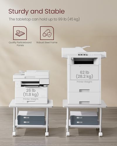 VASAGLE 2-Tier Printer Stand with Locking Wheels, Under Desk Printer Table