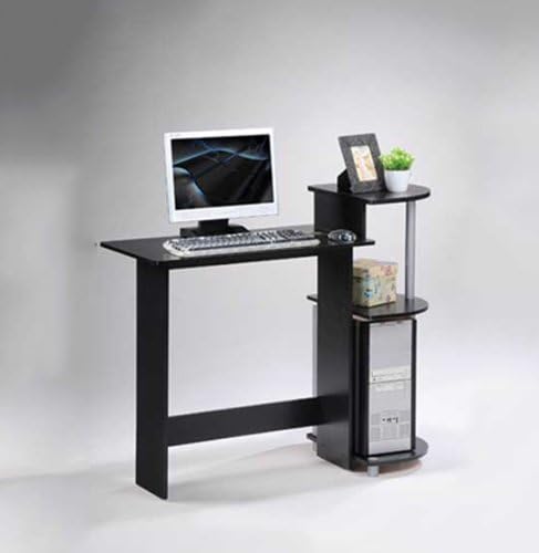 Furinno COMPACT Desk, 28.5" Wide Gaming Desk with Shelves, Computer Desk with Book Shelf, Office Desk for Home Office, Study Room, Dorm, Bedroom, Black