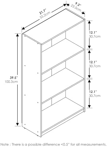 Furinno Basic 3-Tier Book Shelf with Open Shelves, Natural Oak