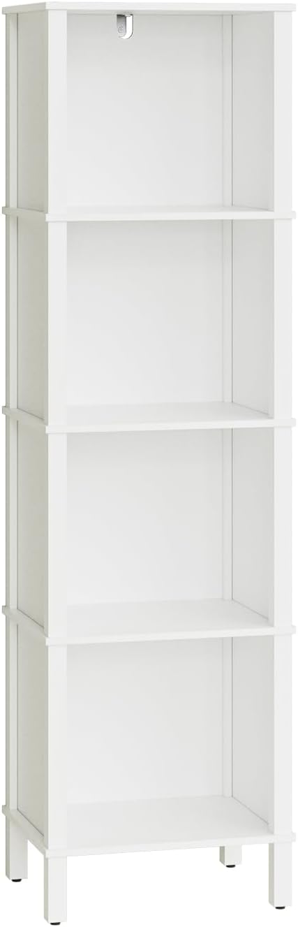 Bookshelf, Modern 4-Tier Bookcase, Open Storage Book Shelf, 11 × 14.2 × 50.4 Inches, Small Narrow Bookshelves for Living Room, Home Office, Bedroom, White