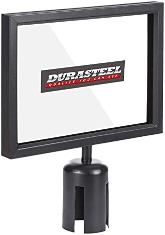 DuraSteel Stanchion Sign Holder - Landscape Display for 8.5" x 11" Paper Size - Double Sided Sign Frame with Plexiglass Cover - NOT Fit with US Weigh Sentry Stanchion - Crowd Control & Queue Barrier