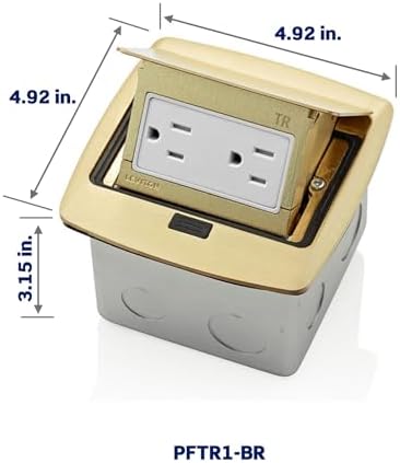 Leviton Pop-Up Floor Box with 15 Amp, Tamper-Resistant Outlet, Brass, PFTR1-BR