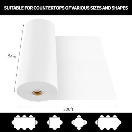 CXPSINC 54 Inch X 300 Feet Plastic Table Cover Roll Disposable Tablecloth with Slide Cutter for All Type/Shape Tables | Party, Banquet, Birthdays, Weddings(White, 300 Feet)