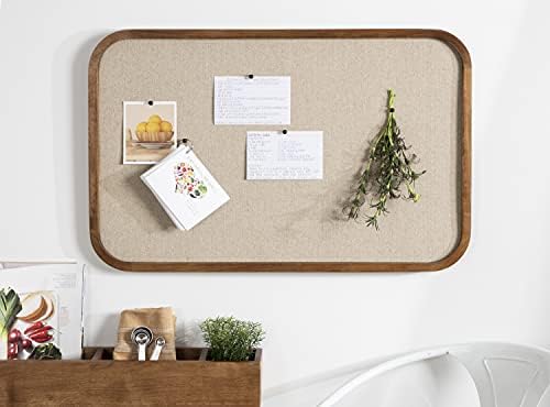 Kate and Laurel Hutton Transitional Pinboard, 20 x 30, Rustic Brown, Radius Rectangle Wall Organizer with Fabric Pinning Surface