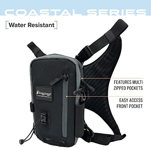 FROGG TOGGS Hightide Fishing Chest Pack, Easy Hands-Free tackle storage bag with built-in Rod Support, Black, OS