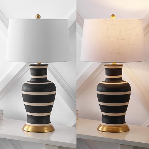 JONATHAN Y Julian Classic Ceramic Urn Metal LED Table Lamp 29", Black/Beige