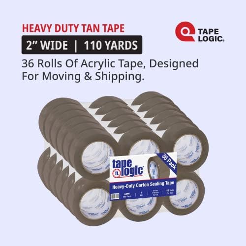 TAPE LOGIC 2" x 110 yds Acrylic Packing Tape 2.0 Mil, Tan (36-Pack) Heavy Duty Packing Tape Rolls for Sealing Boxes at Home, Warehouse, & Office, Supplies for Packaging, Shipping, Moving