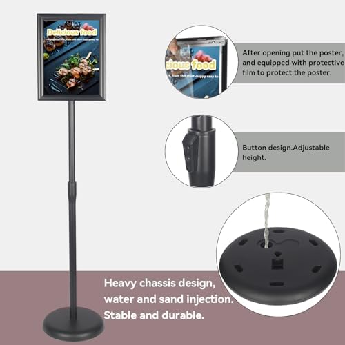 YDisplay Sign Holder Stand with Base 8.5x11inches Pedestal Floor Standing Sign Display Holder Height Adjustable Both Landscape Or Portrait Displayed,Black