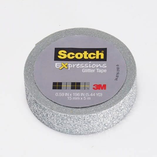 Scotch Expressions Glitter Washi Tape, Arts and Crafts Tape, .59 in x 196 in, Silver Glitter, 6 Rolls