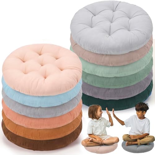 Fumete 12 Pcs Round Floor Pillows Cushions Seating 16 x 16 Inches Floor Round Cushions for Kids Toddlers Flexible Reading Chair Pillows for Classroom Home School Playing Supplies(Natural Color)