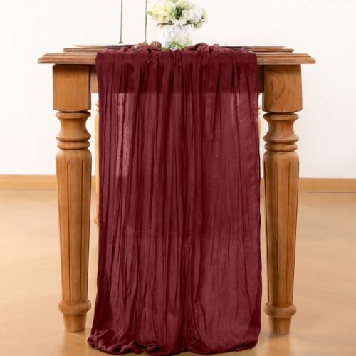 Burgundy Cheesecloth Table Runner Fall Boho Wedding Birthday Home Decor