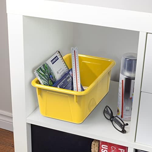 Storex Small Cubby Bins – Plastic Storage Containers for Classroom, 12.2 x 7.8 x 5.1 inches, Class Yellow, 5-Pack (62418A05C)