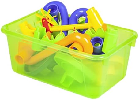 Storex Small Cubby Bins – Plastic Storage Containers for Classroom with Non-Snap Lid, 12.2 x 7.8 x 5.1 inches, Tint Green, 5-Pack (62483A05C)