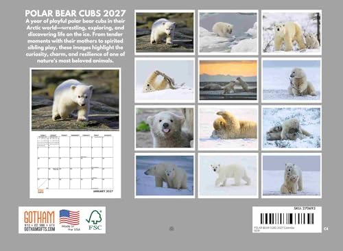 Baby Polar Bear Cubs Calendar 2027 Monthly Wall Calender 12 Month