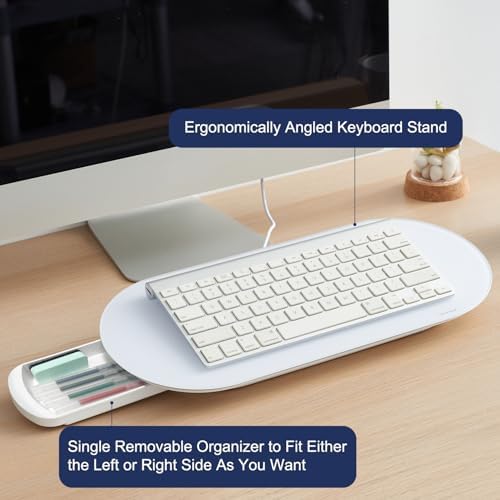 TSJ OFFICE Glass Desktop Whiteboard - 17 X 7 Inches Small Dry Erase Board with Warm White Light, Glass White Board Surface Notepad with 1 Drawer, Desk Organizers for Office, Home, School Supplies
