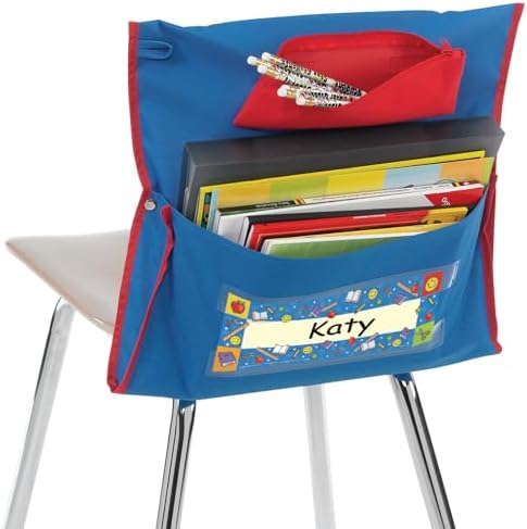 Really Good Stuff Deluxe Chair Pockets with Pencil Case, 6-Pack, Blue