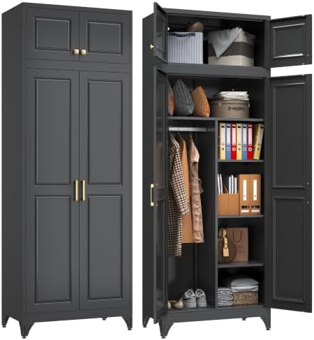 SteeLoong Armoire Wardrobe Closet,86" H Wardrobe Cabinet with Hanging Rod