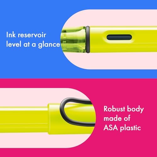 LAMY safari neonyellow - Fountain Pen with ergonomic grip & polished steel nib in size M - ideal for any Writing & Calligraphy - including LAMY T 10 blue cartridge - Right-Handed