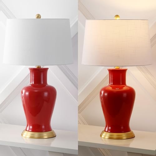 JONATHAN Y Julian Classic Ceramic Urn Metal LED Table Lamp 29", Red