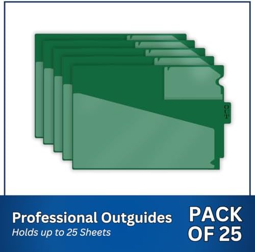 Doctor Stuff - Center Tab Vinyl Outguides, Diagonal Cut Front Pocket, Top Charge Out Slip Pocket, Plastic File Folder, Letter Size 9" x 13-1/4", Green, 25/Box