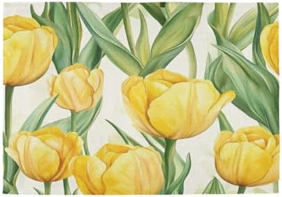 ALAZA Yellow Tulip Flowers Set of 6 Placemats Rectangle Table Mat for Dining Table Restaurant Kitchen Home Decor, 12" x 18"