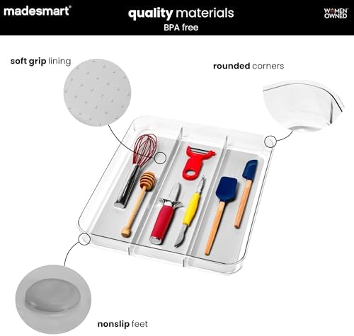 madesmart Clear 3 Compartment Utensil Tray, Grey
