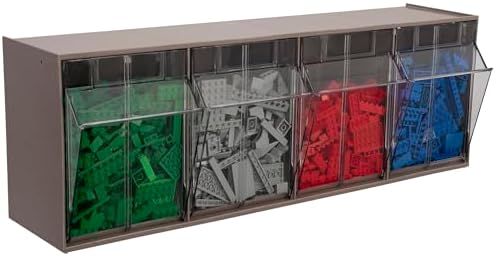 Akro-Mils TiltView Plastic Storage Cabinet with 4 Tilt Out Bins, Horizontal Plastic Parts Organizer, Teacher Toolbox, and Office Supply Organizer, 23-5/8" W x 8-3/16" H x 6-3/4" D, Mocha Raspberry