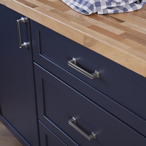 Franklin Brass 10 Pack Polished Nickel Cabinet Handles 3-3/4 inch (96mm) Kitchen Cabinet Handles and Drawer Pulls for Cupboards and Dressers | Recessed Square
