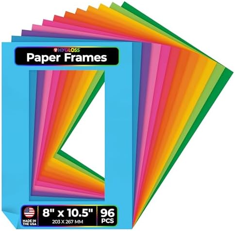 Hygloss 96 Pack Paper Picture Frames, Colorful cardstock Photo Frame 8x10.5-Inch, Paper Frames to Decorate for Wedding Birthday DIY Classroom Crafts and Decorations