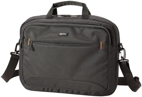 Amazon Basics 15.6 in Laptop Bag with Shoulder Strap and Handle, Large Capacity, Spacious Compartments, Black