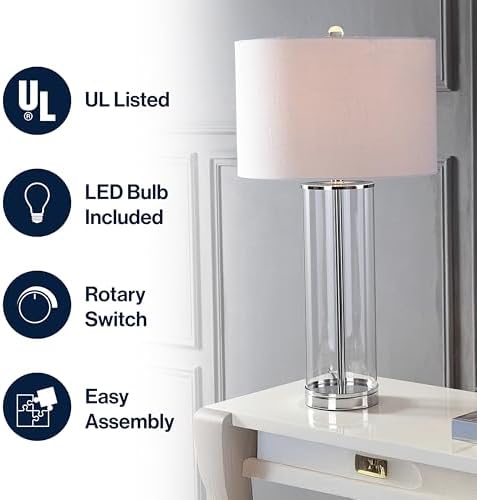 JONATHAN Y Collins Glass Table Lamp 29", Clear/Chrome