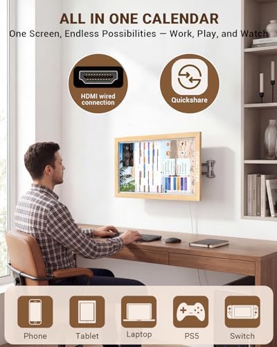 Digital Calendar 2026, 15.6-inch Electronic Calendar for Wall, Touch Screen Smart Digital Planner with Kids' Chores Chart/Meal Plan/Streaming Services/Photo Display, Remote Control Supported