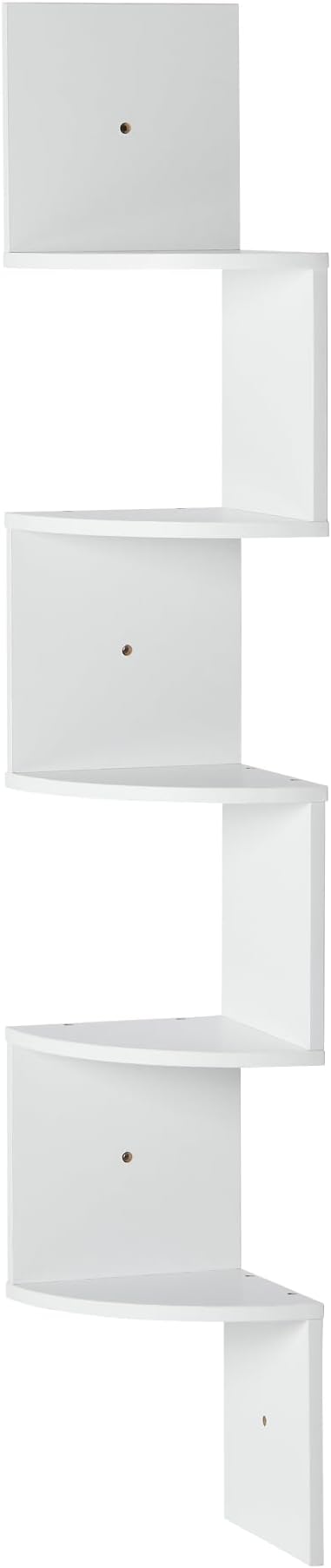 Amazon Basics 5-Tier Corner Shelf, Wall-Mounted, Floating Corner Bookshelf for Living Room, Bedroom, Bathroom, Home Office, 7.8"D x 48.5"W x 7.8"H, White