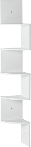Amazon Basics 5-Tier Corner Shelf, Wall-Mounted, Floating Corner Bookshelf for Living Room, Bedroom, Bathroom, Home Office, 7.8"D x 48.5"W x 7.8"H, White