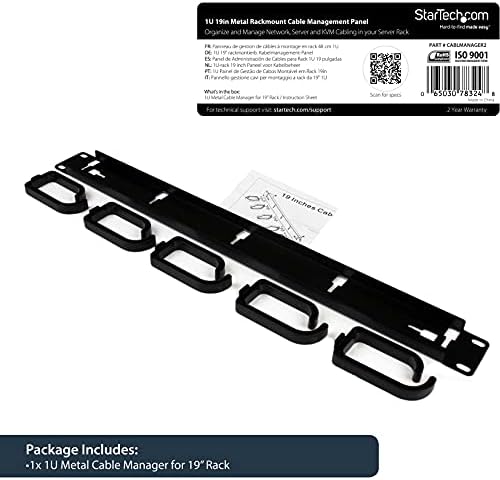 StarTech 1U 19in Rack Cable Management Panel, D-Ring, Metal (CABLMANAGER2)