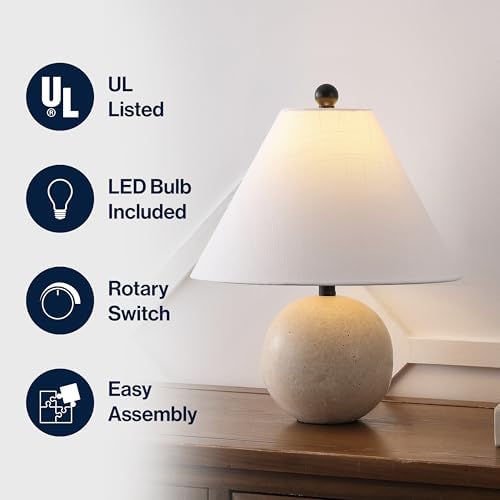 JONATHAN Y Liza 16" Modern Travertine Stone Bedside Table Lamp, Beige