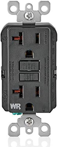 Leviton GFCI Weather-Resistant Outlet, 20 Amp, Self Test, Non Tamper-Resistant with LED Indicator Light, Outdoor Locations, GFWR2-E, Black