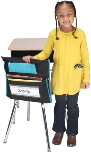 Really Good Stuff Deluxe Chair Pockets with Pencil Case, 6-Pack, Black