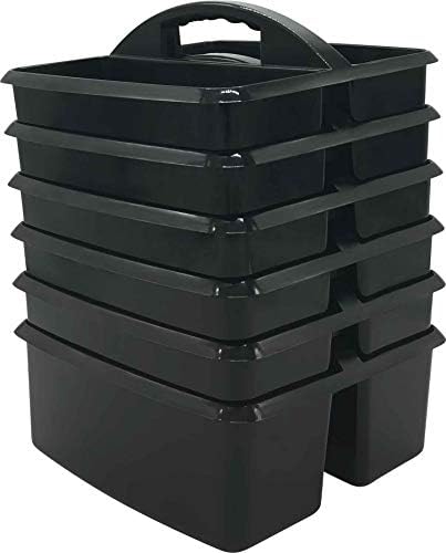 Teacher Created Resources Black Portable Plastic Storage Caddy 6-Pack for Classrooms, Kids Room, and Office Organization, 3 Compartment