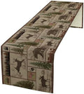 Rustic Bear Table Runner, Retro Vintage Bear Country Style Cabin Cottage Pine Tree Dinner Table Decoration for Home Kitchen Dining 13"x120"