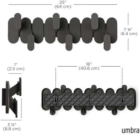 Umbra Tempo Wall-Mount Coat Rack with 6 Hooks, Black