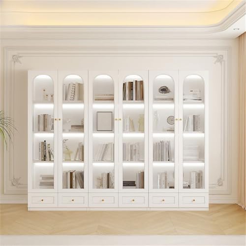 4-Tier Wood Barrister Bookcase with Multiple Drawers & Shelves Bookcase Bookshelf Integrated Home Living Room Study Cabinet Modern Display Cabinet Shelf White 94" L x 13" W x 79" H