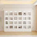 4-Tier Wood Barrister Bookcase with Multiple Drawers & Shelves Bookcase Bookshelf Integrated Home Living Room Study Cabinet Modern Display Cabinet Shelf White 94" L x 13" W x 79" H