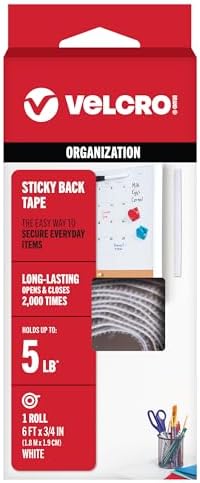 VELCRO Brand Sticky Back Hook and Loop Fasteners, White, 6 Ft Tape Roll