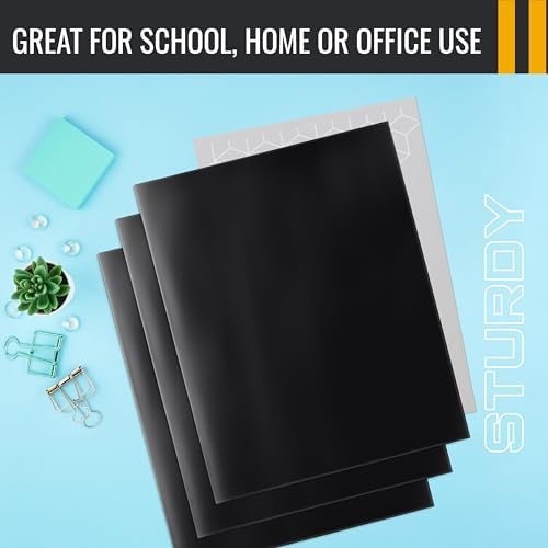 Better Office Products 2 Pocket Glossy Laminated Black Paper Folders, Letter Size, Black Paper Portfolios, Box of 25