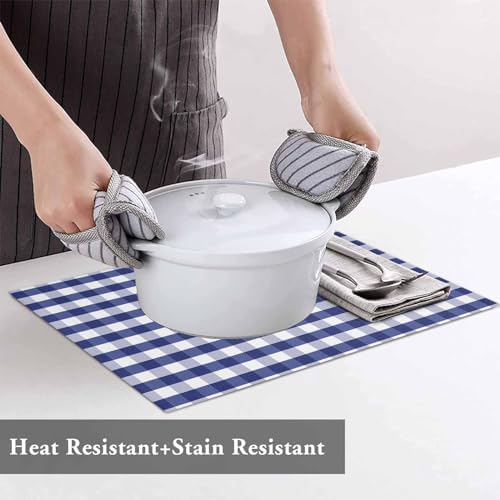 Rustic Navy Blue White Buffalo Check Plaid Pattern Placemat 1PC, Farmhouse Heat Resistant Washable Table Place Mats Cotton Table Linens Party Holiday Decor for Kitchen Dining Outdoor Indoor