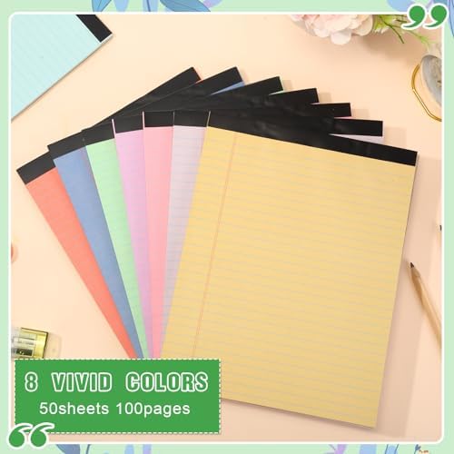 8.5'' x 11'' Colored Legal Pad Writing Wide Ruled, Pastel Colors, 8 Pcs