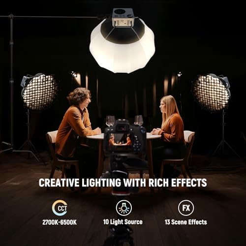NEEWER 80W LED Video Light with 72Wh Battery & 100W PD Adapter APP/2.4G Control Portable Bi Color Mini COB Studio Continuous Output Lighting 25500lx/1m 2700-6500K 0-100% Dimming CRI95+ 13 Scene, HB80B